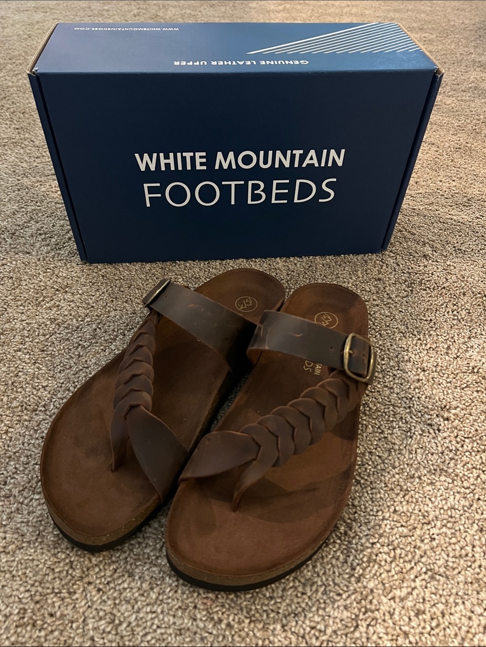 White Mountain Happier Brown Braided Leather Slide Sandals